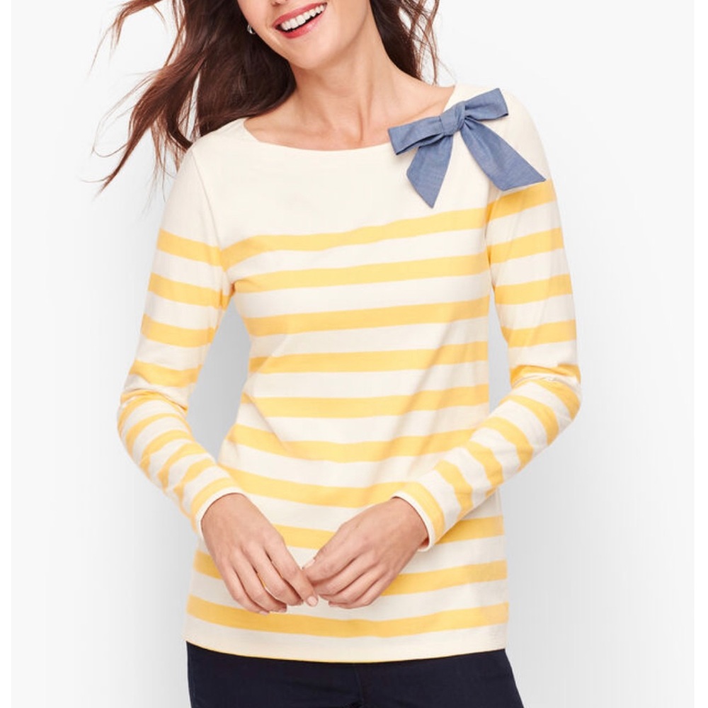 Talbots Chambray bow striped top yellow xsmall